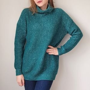 Cooperative Teal White Marled Knit Tunic Sweater M Mock Neck UO